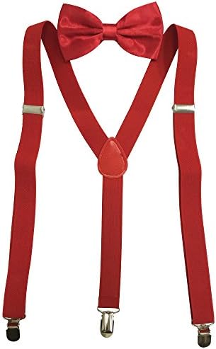 Solid Color Mens Suspender Bow Tie Set Clip On Y Shape Adjustable Braces