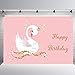 BEIPOTO Swan Princess Pink Cartoon Photo Backdrop Gold Happy Birthday Banner Baby Shower Photo Studio Background Party Decoration Dessert Table Photo Booth Props 6.5x5ft TE