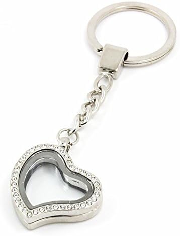 1 Pc Mini Pocket Rhinestone Heart Magnetic Keychain Keyring Keyfob Glass Locket Floating Key Chain Ring Fob Tag Holder Finder Necklace Superb Popular Cute Wristlet Utility Keychains Tool Gift, Type-01