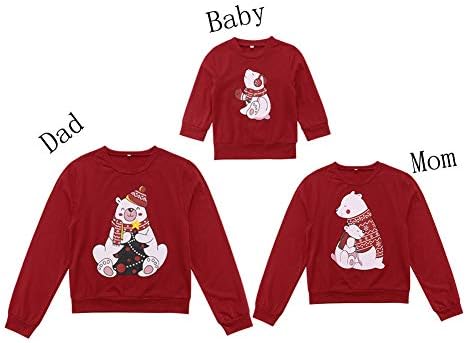 Christmas Family Matching Outfit Mom Dad & Baby Long Sleeve Bear Printed Pullover Sweatshirt Tops Set