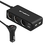 AUOPLUS Cigarette Lighter Splitter Car Charger, 120W 12V/24V 3-Socket Power Adapter DC Outlet with 6.8A 4-Port USB Charging Port for iPhone X/8/7/6s Plus, Samsung Galaxy S9/8/7/6 (black)