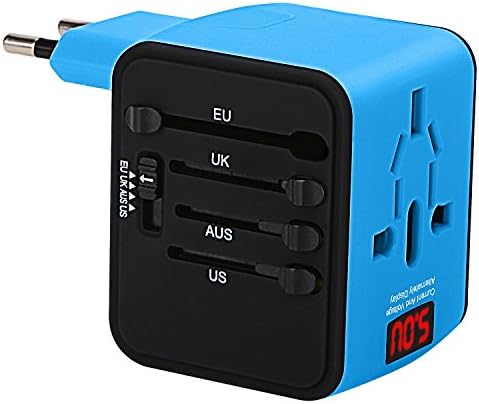 International Travel Adapter with Digital Display, IABOLT Worldwide AC Wall Outlet for UK/EU/UK/AU with 2.4A Dual USB Charger Great for iPhone/Smartphones/Laptops &amp; more -Blue
