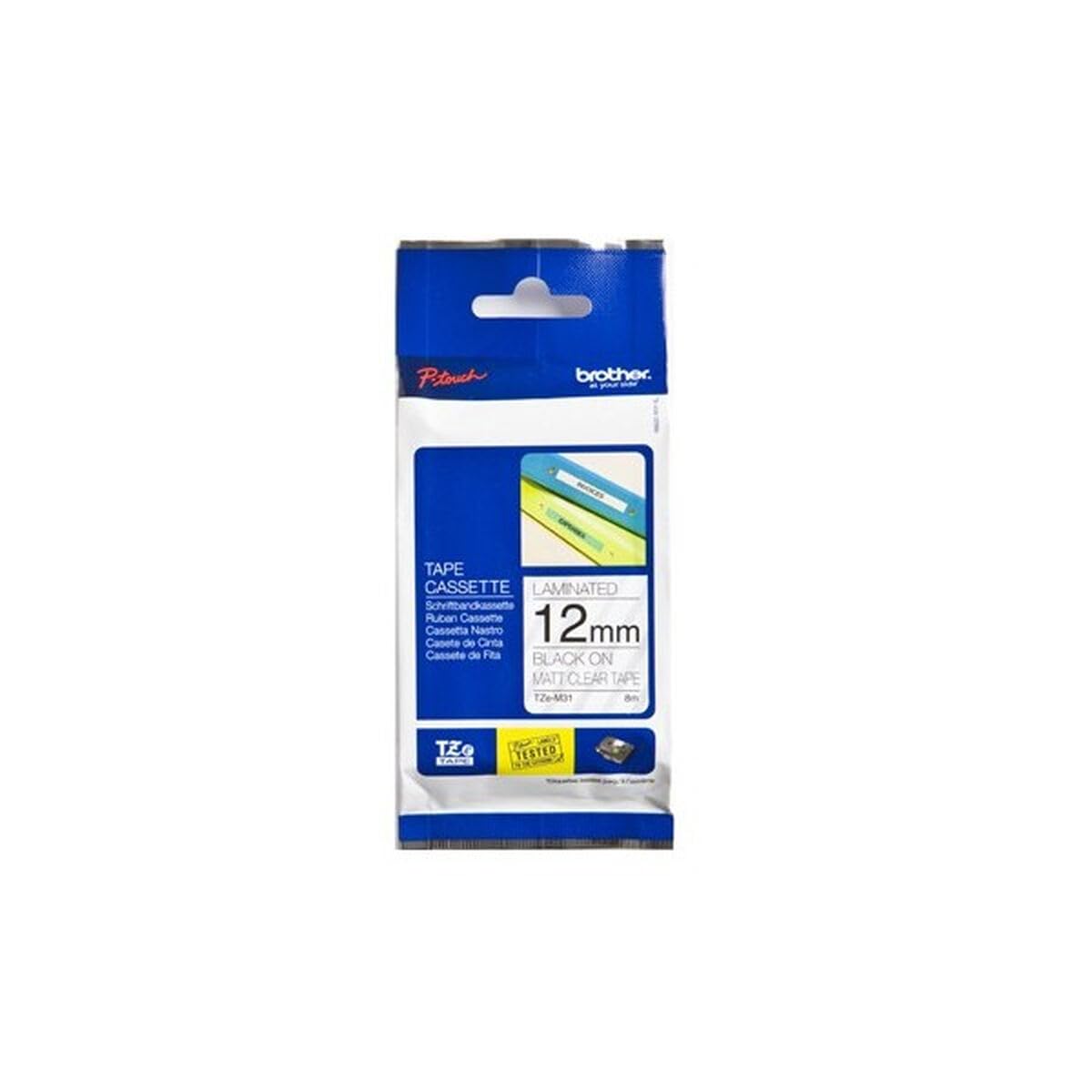 Brother TZe-M31 - Black print on premium matte clear - Roll (1.2 cm x 8 m) laminated tape - for Brother PT-D210, D600, H110, P-Touch PT-1880, D200, D450, H110, P-Touch Cube Plus PT-P710 — image 1