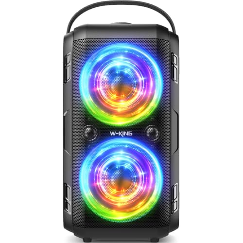 180W PEAK Musikbox Bluetooth Lautsprecher Groß, W-KING 80W Party Boom Box Laut Bluetooth Box Kabelloser, Natürlich Tiefer Bass/4 Treiber 2*4.04'' Woof