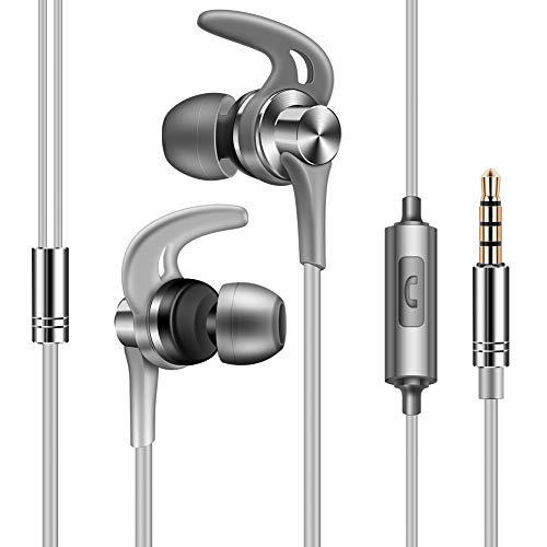 TNSO Headphones Handsfree Earphones in-Ear Stereo Wired Earbuds with Mic Compatible with Phone/Pod/Pad/Samsung Galaxy S6 Edge+/ S6/ Note 8 More (Gray)