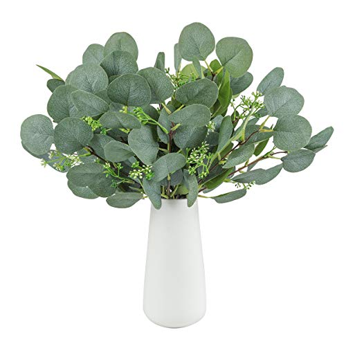 U'Artlines 24 Pcs Artificial Eucalyptus Leaves Stems Bulk Faux Greenery