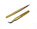 yueton 2pcs Gold Color Coated Stainless Steel Straight and Curved Head Tweezers with Leather Case for Eyelash Extension