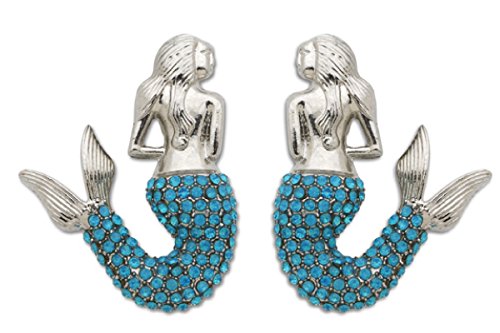 Sassy Clips Silver Mermaid with Aquamarine Crystal Rhinestone Tail