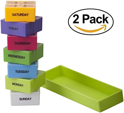 Elephanty 4 Compartment Daily Detachable Pill Organizer with Lid and 7 Day Tray, Pack of 2