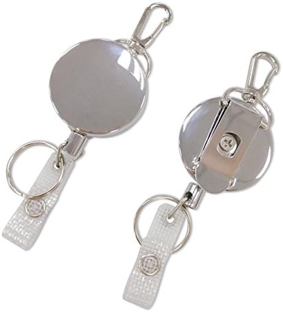 UNIQME Retractable Badge Holder Heavy Duty Belt Clip Carabiner Key Ring ID Badge Holder All Metal Keychain Badge Reel for ID Card Keys 2 Packs(Sliver)