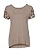 Phoenix Women Khaki Asymmetric Hem Short Sleeve with Sequin Inserts Shirt Top, Khaki, Large