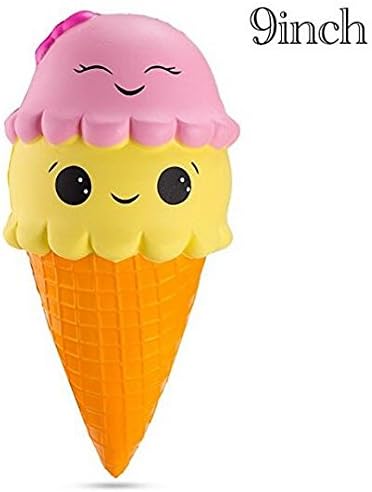 Squishy Very Slow Rising Squishes Squeeze Toy New Jumbo Squishy Ice Cream Cone Slow Rising Kawaii Cake Scented Toys Big 7” Pink 1pcs (Yellow)
