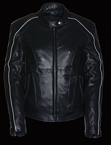 Motorcycle women's biker blk Wing detailing and studed leather Gun pocket jacket ( XL Regular)
