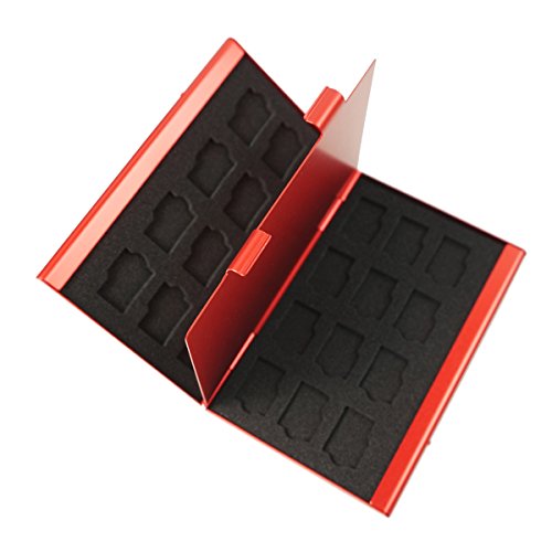 Foto&Tech Red Aluminum Memory Card Carrying Case 24 Slots for Micro SDHC Card Lexar SanDIsk Kingston Sony Samsung