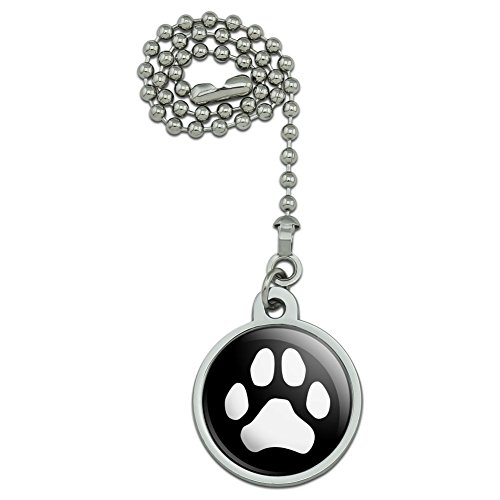 Paw Print Dog Cat White on Black Ceiling Fan and Light Pull Chain