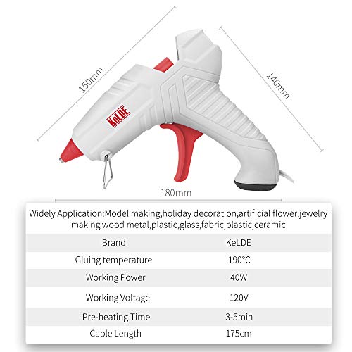 Hot Glue Gun Kit, KeLDE UL Certified Full Size Glue Gun with 20pcs 4x0.44-Inch Heat Glue Sticks, with Rubber Coating at Bottom, Bonus Scissors and Glue Gun Pad, 40 Watts