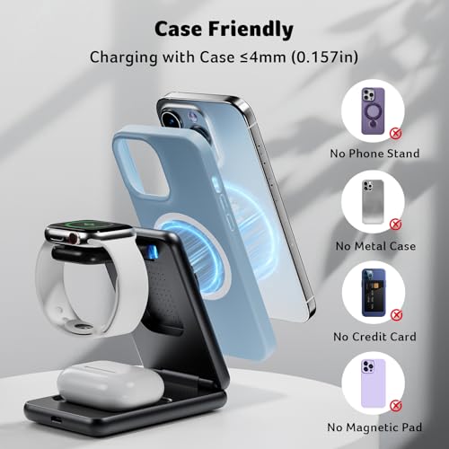 Acer 3 in 1 Charging Station for Apple Device, Magnetic Palm-Sized Foldable Fast Charger Stand Compatible with MagSafe for iPhone 17, Apple Watch & AirPods, Foldable Charging Dock for Desk S3