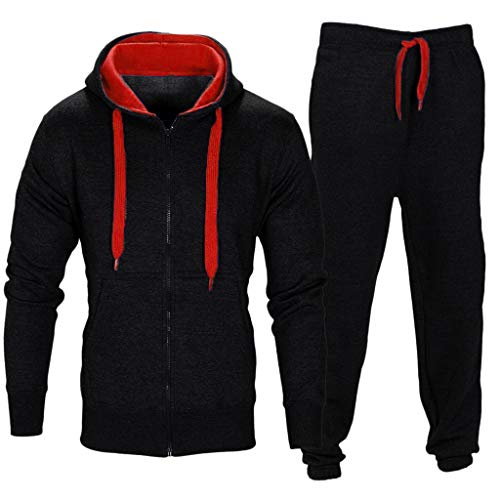SSYUNO Men Stretchy Trousers Hooded Coat Jacket Pants Jogging Fleece Warm Sports Tracksuit Top & Bottoms Set - Thumbnail 6