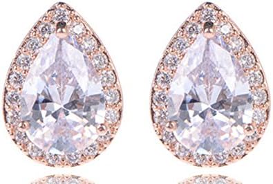 Luxury Rose Gold Heart Shape Stud Earrings with Zircon Stone Women Birthday Gift