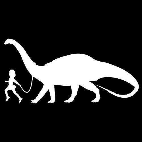 Girl Leading A Brontosaurus Dinosaur Vinyl Decal Sticker | Cars Trucks Vans SUVs Laptops Walls Windows Cups | White | 7 X 3.3 | KCD2129