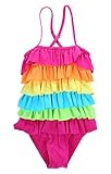 Little Girls Ruffled Rainbow Striped Bathing Suits Bikini Swimwear L( 4-5years)