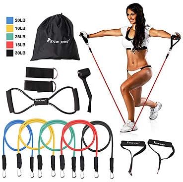 DMNSDD Resistance Band Set 12 pcs 5 Stackable Exercise Bands Door Anchor Legs Ankle Straps Sports Latex Pilates Exercise & Fitness Gym Workout Strength Training Physical Therapy For Home Office