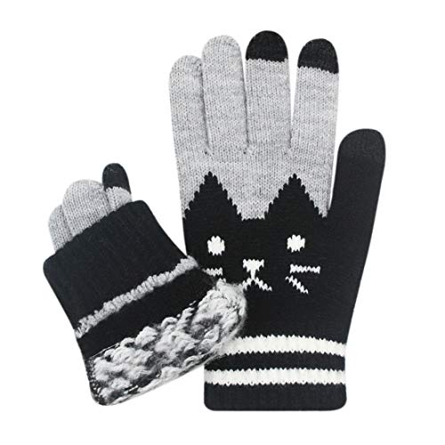 Women Men Winter Touch Screen Gloves Cat Warm Knit Texting Gloves Touchscreen Mittens - Thumbnail 5