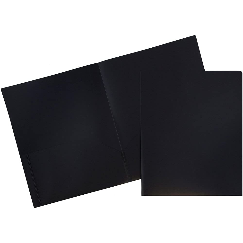 JAM PAPER Plastic 2 Pocket School POP Folders - Black - 6/Pack