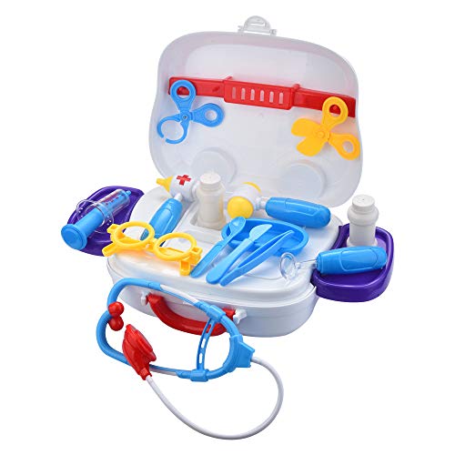 Kids Pretend Play Medical Kit | 20PCS Educational Toy Doctor Nurse Playset w/Stethoscope and Portable Working Platform Case | Doctor Role Play Learning Toys Gifts for Toddler Boys Girls (Blue)