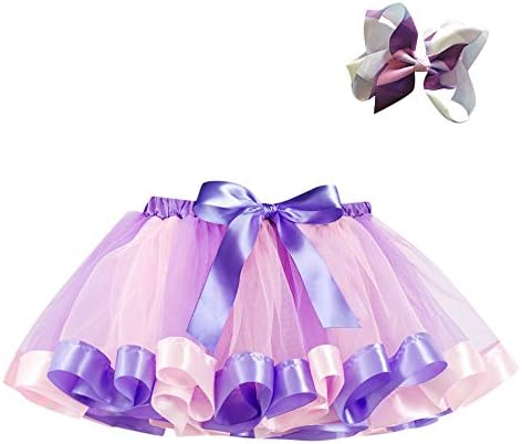 Lazzboy Girls Tutu Tulle Rainbow Ballet Skirt Princess for 3-10 Years Dress-up Costume Party with Bow Hair Clip Set