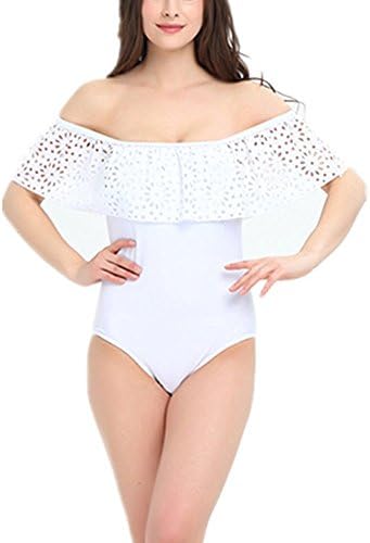 SUMEI Bikini Swimsuit For Women Tankini Beach Color Sexy High Waist Vintage One Pieces Off Shoulder Swimwear (Medium, WHITE)
