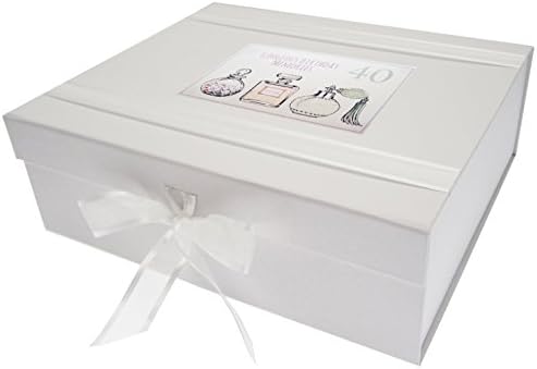 WHITE COTTON CARDS 40th Birthday, Large Keepsake Box, Perfume Bottles, Wood, 27.2 x 32 x 11 cm