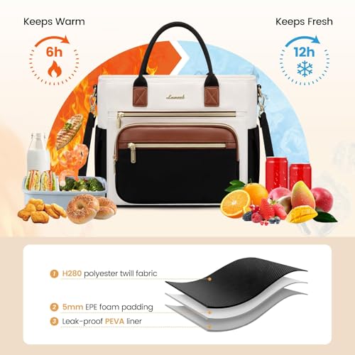 LOVEVOOK Insulated Lunch Bag Women,Wide Opening Adult Lunch Box Women,Large Leakproof Cooler Bag for Work Picnic Beach Family College,Lunch Teacher Tote Bag with Adjustable Shoulder Strap Cup Holder