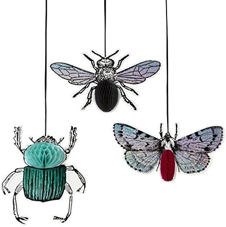 Talking Tables Skeleton Crew Honeycomb Bug Hanging Halloween Decorations (3 Pack), Multicolor