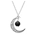 Top Plaza Women Fashion Aromatherapy Black Lava Rock Stone Essential Oil Diffuser Necklace Bracelet Set,Natural Gemstone Hollow Crescent Moon Necklace Jewelry Set