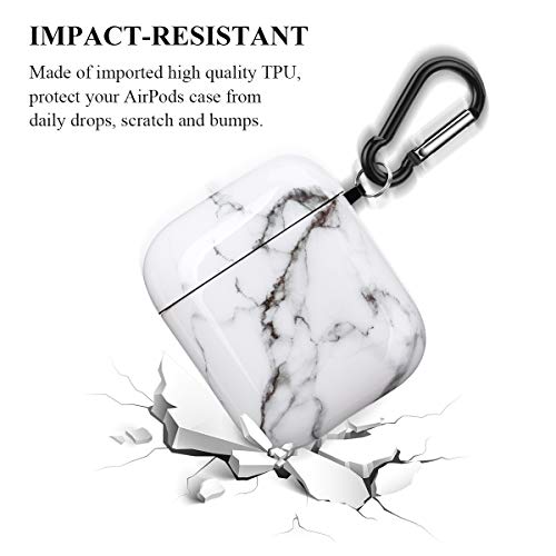 Airpods Case, Airpods Protective Hard White Marble Case Cover with Keychain Compatible with AirPods 2/1 Eco-Friendly Cute Girls Men Durable Shockproof Drop Proof Case for AirPods Charging Case