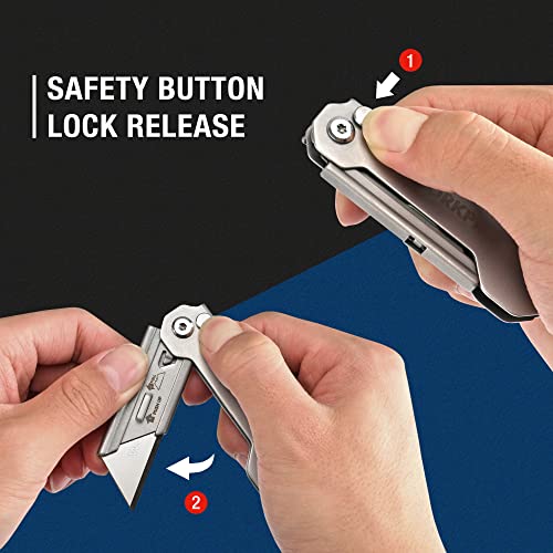 WORKPRO Folding Utility Knife, Quick Change Blades Box Cutter, 3-Pack EDC Foldable Pocket Utility Knife Sets with Belt Clip
