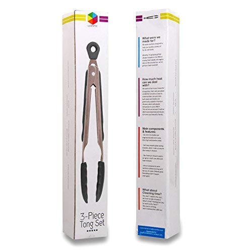 Set of Kitchen Tongs for Cooking or Grilling: Includes 7, 9 and 12 Inch Stainless Steel, Heat Resistant Locking Tongs with Silicone Tips - Perfect for BBQ, Grill or Household Cooking - 3 Pack, Black