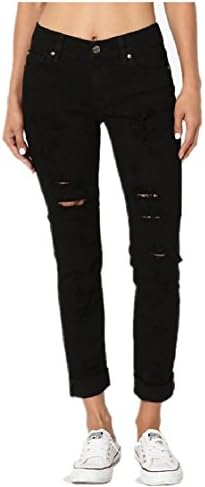 Dustin Clothes Distressed Destructed Black Denim Mid Rise Relaxed Crop Boyfriend Jeans
