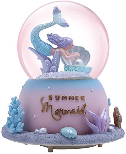 Personalized Snow Globe Musical Box with Colorful Changing LED Lights, Home Décor Christmas Brithday (Mermaid)