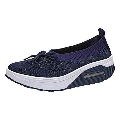 Emimarol Womens Walking Tennis Shoes Slip On Light Weight Mesh Platform Air Sneakers Dark Blue