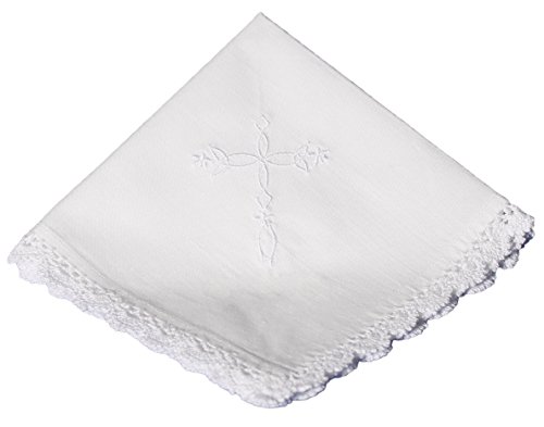 Cotton Christening Hankie Handkerchief Heirloom with Embroidered Cross Cotton Christening Hankie Handkerchief Heirloom with Embroidered Cross