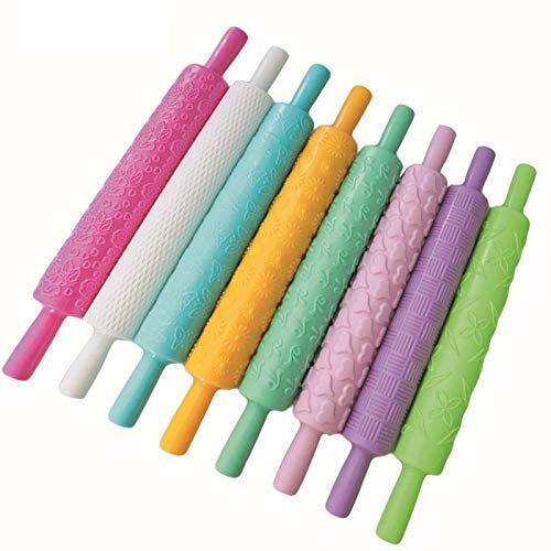 1Pcs Plastic Colourful Cake Bread Fondant Rolling Pin Embossing Mold (Random)
