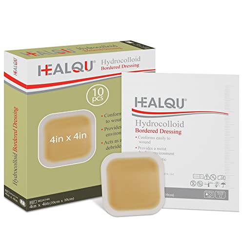 Healqu Hydrocolloid Wound Dressing 4x4" Bordered Box of 10 Large