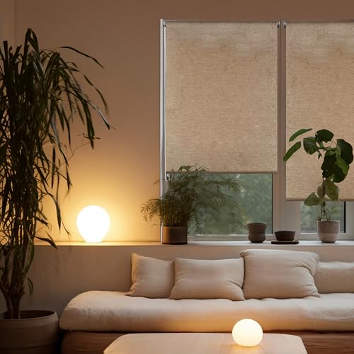 Blindecor Rollo ohne Werkzeug, Blickdicht, einfarbig, 87 x 180 cm (B x H), Stoffgröße 83 x 180 cm, Easyfix Rollos, Leinengewebe