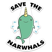 Unicorn Whale Sticker Decal Funny Save The Narwhals 4" x 3.1" for Laptop Water Bottle Phone car