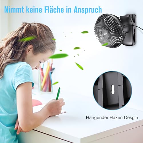 HONYIN Mini USB Clip Fan, 5" Clip and Desk Personal Fan with Sturdy Clamp, 720° Rotation, Desktop Table Cooling Fan by USB Plug In, for Home, Office and Desk