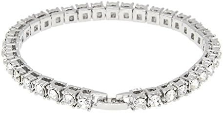 Mens Gold Tone Clear Cz Iced Out 1 Row Hip Hop Bracelet 8" 5mm (Silver)