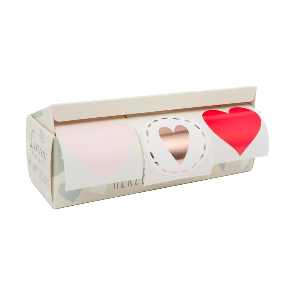 Loveria Large Heart Stickers, 150 Self-Adhesive Hearts in Pink, Rose Gold Metallic, Red (50 Sticks Each), 4.5 cm, Ideal for Crafts, Decor, Gifts, Wedding, Valentine's Day
