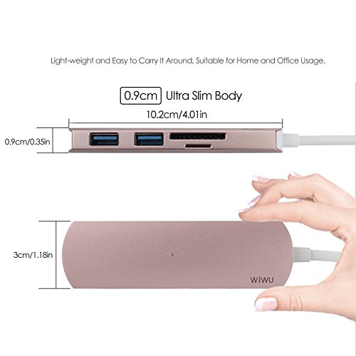 Type C USB Adapter,Dream Wings USB Type C Convertor Cable Memory Card Reader HUB with 2 USB 3.0 +1SD+1Micro SD Ports for Apple New MacBook 12 inch / 2016,2017 MacBook Pro 13 inch 15 inch (Rose Gold) - Thumbnail 3